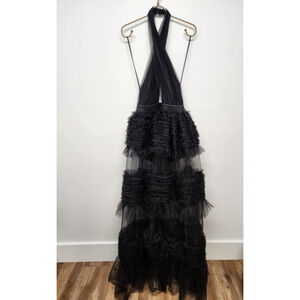 Blithe La Women's Midnight Dreams Tiered Tulle Maxi Dress, Sz Lg, Black Gothic